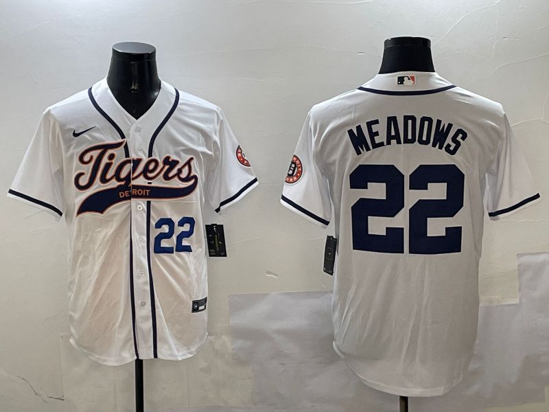 Men Detroit Tigers #22 Meadows White Jointly Name 2025 Nike MLB Jersey style 2->detroit tigers->MLB Jersey